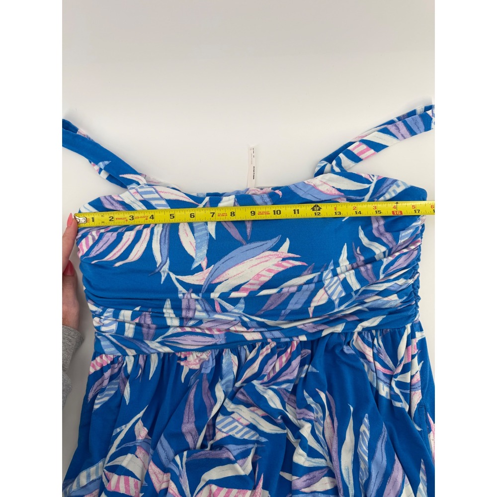 Soma Tank Dress XXL Blue Tropical Print Built In Bra Padded Sundress Stretch - Picture 6 of 8